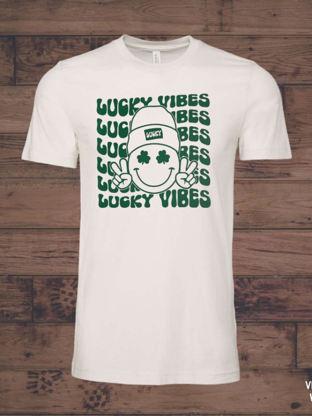 NWT Bella Canvas Lucky Vibes Unisex Graphic Tee Vintage White/Green Size 2XL